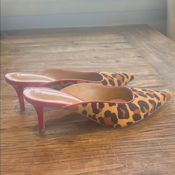 Tony Bianco Leopard Pointed Mule in Tan and Black with Red Trim - Picture 7 of 9